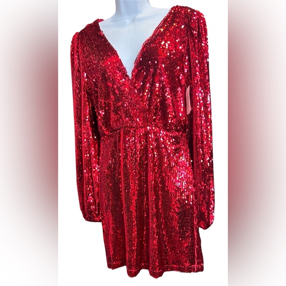 Wayf X Emma Rose Carrie Sequin Long Sleeve Mini Dress BERRY RED Size S NEW! - Picture 3 of 6